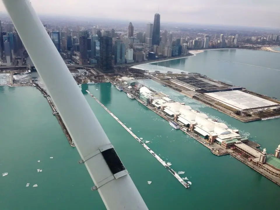 Aircraft underview with city canal from angle 2