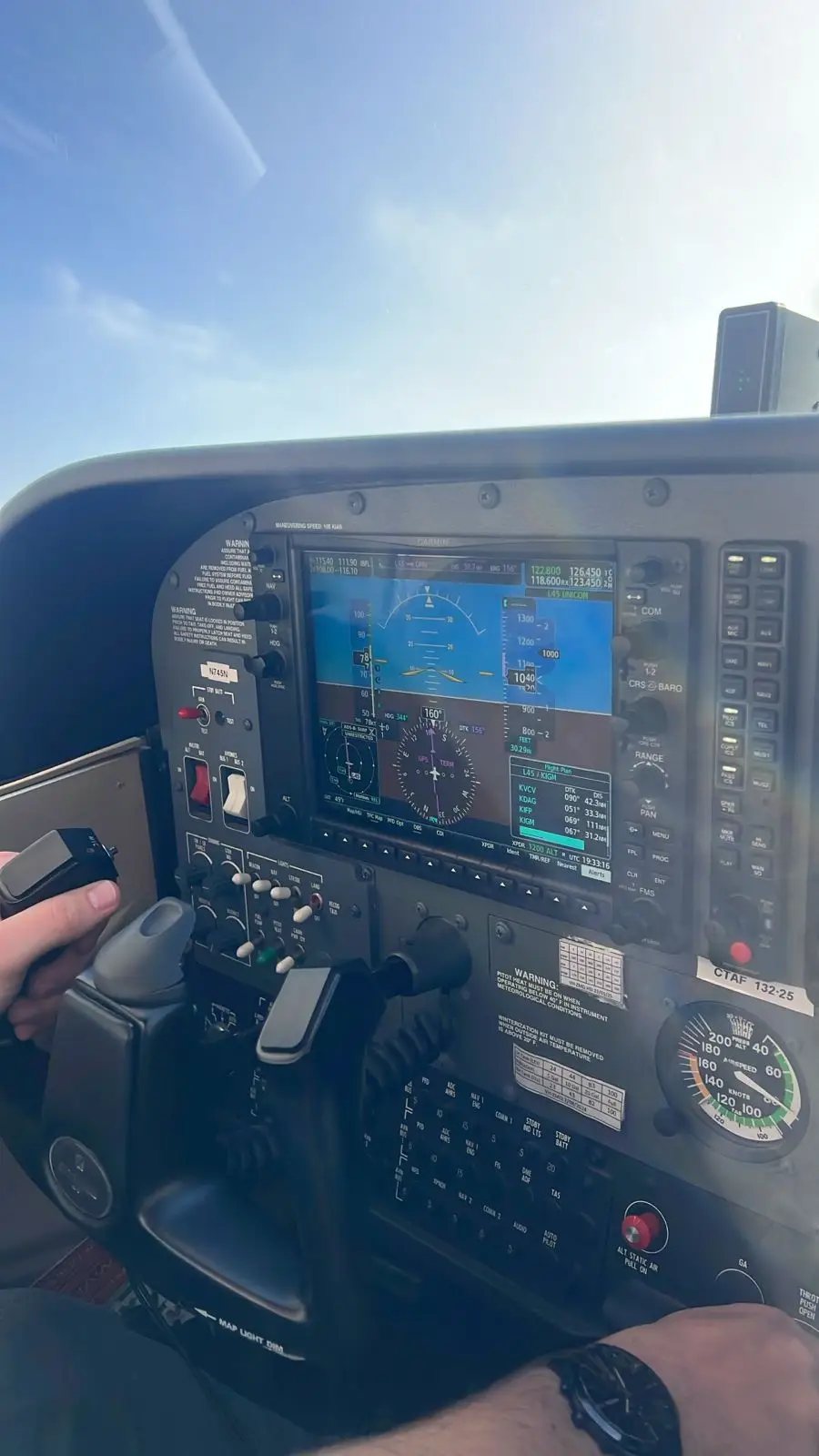 Cockpit view of pilot flying, Eagle Aircraft flight school pilot training