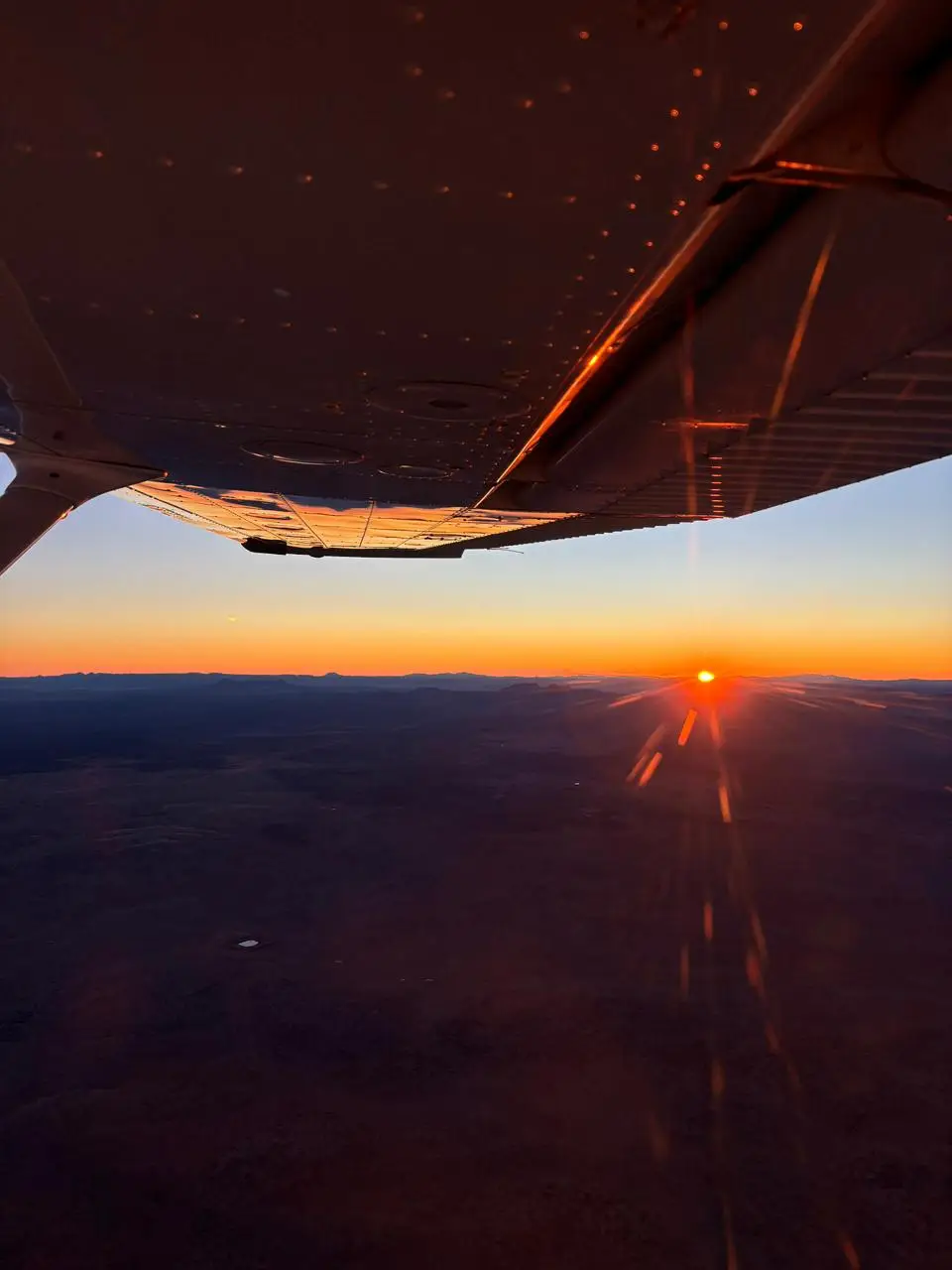 Sky sunset plane wing view, Eagle Air Indiana USA Valparaiso IN flight school pilot training